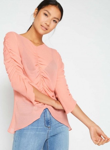 Miss Selfridge Pink Ruched Sheer Blouse - flipped