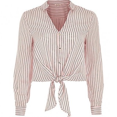 RIVER ISLAND Pink stripe tie front shirt - flipped