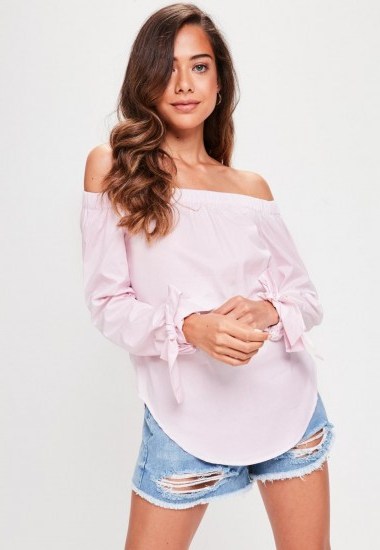 Missguided pink striped bardot shirt – off shoulder shirts - flipped