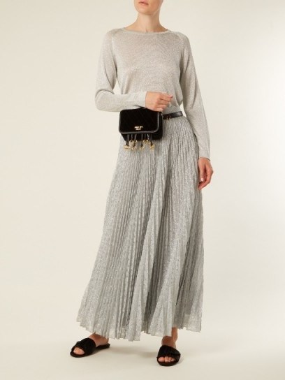 MISSONI Pleated geometric-knit midi skirt ~ metallic silver pleated skirts - flipped