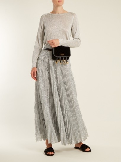 MISSONI Pleated geometric-knit midi skirt ~ metallic silver pleated skirts