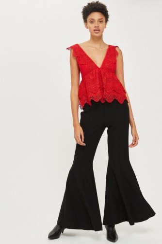Topshop Plunge Lace Peplum Top | sleeveless red plunging tops - flipped