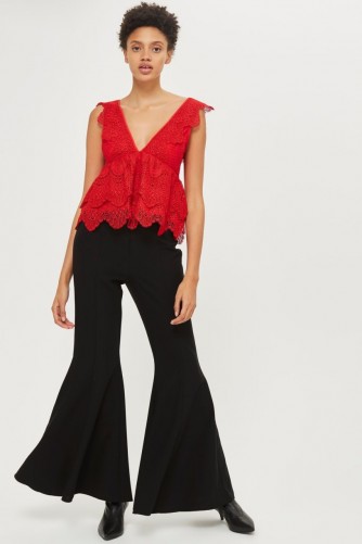 Topshop Plunge Lace Peplum Top | sleeveless red plunging tops