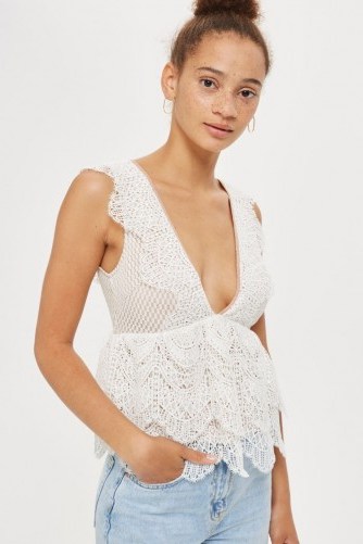 Topshop Plunge Lace Peplum Top ~ plunging ivory tops - flipped