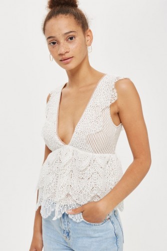 Topshop Plunge Lace Peplum Top ~ plunging ivory tops