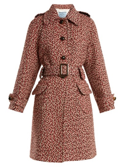 PRADA Point-collar single-breasted wool coat – belted pink tweed coats – classic winter style