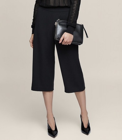 REISS POPPY WIDE-LEG CULOTTES BLACK ~ chic cropped trousers - flipped