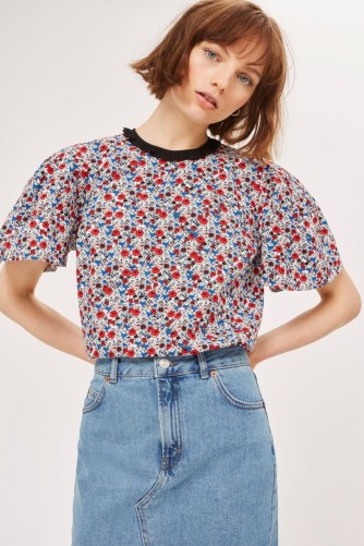 Topshop Poppy Print Poplin T-Shirt | wide sleeve floral t-shirts