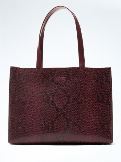 Banana Republic Portfolio Structured Snake-Effect Leather Tote ~ burgundy handbags - flipped