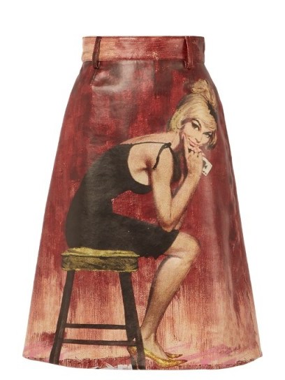PRADA Poster girl-print coated-cotton midi skirt ~ printed A-line skirts - flipped