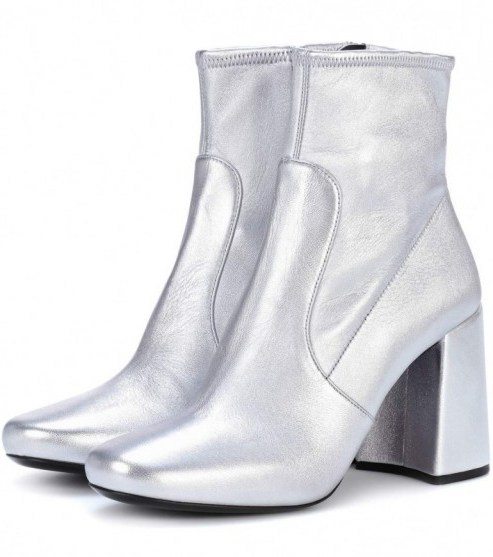 PRADA Metallic silver leather ankle boots - flipped