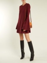 ELLERY Preacher bell-sleeved crepe dress ~ chic burgundy wide sleeve dresses