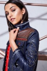 boohoo Premium Alexis Stud & Diamonte Embellished Jacket – studded blue jackets – evening fashion