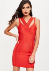 missguided premium red bandage multistrap plunge bodycon dress – strappy party dresses