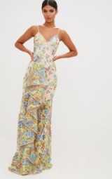 pretty little thing PREMIUM YELLOW FLORAL EMBROIDERED MAXI DRESS