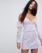 PrettyLittleThing Cold Shoulder Lace Mini Dress – lilac evening dresses #3
