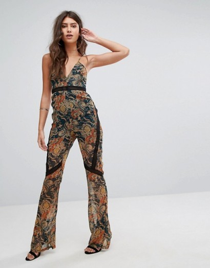PrettyLittleThing Paisley Print Jumpsuit | deep V playsuits | plunge front