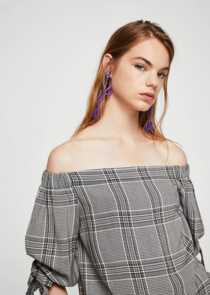 MANGO Prince of Wales blouse KNOT | check print off the shoulder tops - flipped