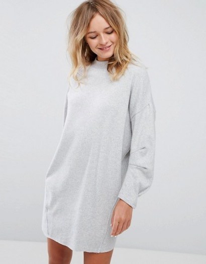 Pull&Bear Jumper Dress With Exposed Seam ~ high neck sweater dresses ~ soft grey knitwear - flipped