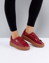 Puma Patent Basket Platform Trainers With Gum Sole In Burgundy | red sneakers