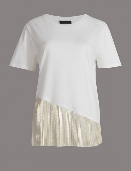 AUTOGRAPH Pure Cotton Metallic Short Sleeve T-Shirt ~ m&s tops - flipped