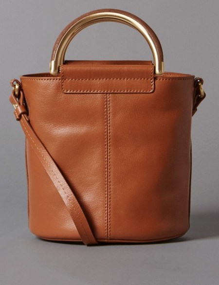 AUTOGRAPH Pure Leather Shoulder Bag ~ small tan-brown bucket bags ~ m&s handbags - flipped