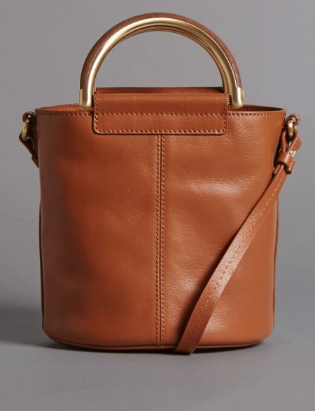 AUTOGRAPH Pure Leather Shoulder Bag ~ small tan-brown bucket bags ~ m&s handbags