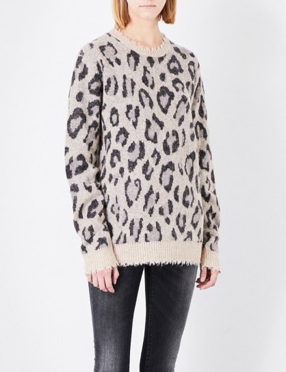 R13 Leopard-embroidered wool-blend jumper ~ animal print jumpers ~ glam sweaters ~ knitwear - flipped
