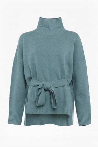 French Connection Reba Knits Long Sleeved High Neck Jumper / blue tie waist jumpers - flipped