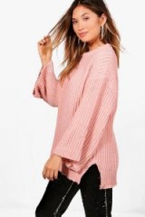 boohoo Rebecca Wide Sleeve Chenille Jumper – pink side slit jumpers – autumn/winter knitwear