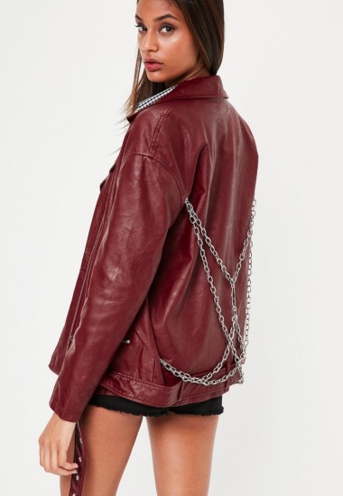 Missguided red chain detail biker jacket