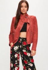 missguided red faux suede biker jacket – rust tone autumn jackets