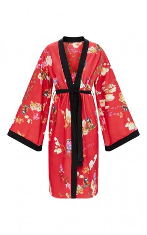 PRETTY LITTLE THING RED ORIENTAL BELTED KIMONO JACKET