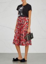 NO.21 Red printed silk skirt | red pleated floral skirts