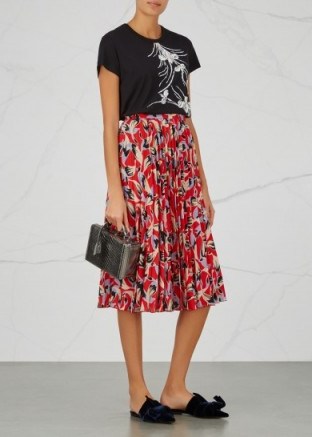 NO.21 Red printed silk skirt | red pleated floral skirts - flipped