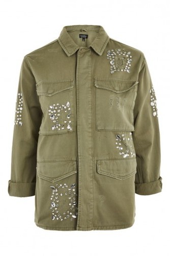 Topshop Rhinestone Embellished Shacket ~ khaki shackets/jackets - flipped