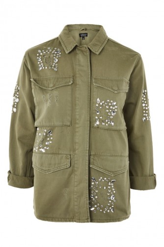Topshop Rhinestone Embellished Shacket ~ khaki shackets/jackets