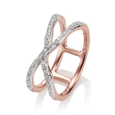 MONICA VINADER RIVA WAVE CROSS RING 18ct Rose Gold Vermeil on Sterling Silver | pave diamond rings | luxe jewellery - flipped