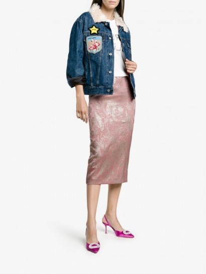 Rochas Jacquard Pencil Skirt | luxe pink skirts - flipped