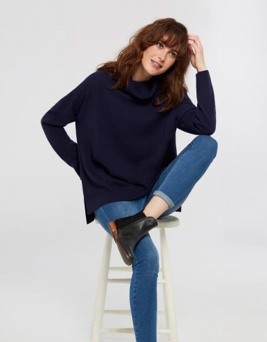 JOULES ROLANDA ROLL NECK JUMPER FRENCH NAVY / dark blue merino wool jumpers / knitwear - flipped