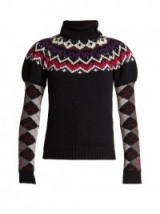 LOEWE Roll-neck argyle-sleeved sweater ~ puffed shoulders ~ high neck sweaters
