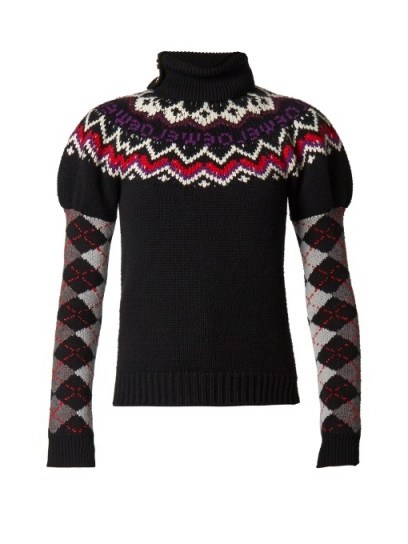 LOEWE Roll-neck argyle-sleeved sweater ~ puffed shoulders ~ high neck sweaters - flipped