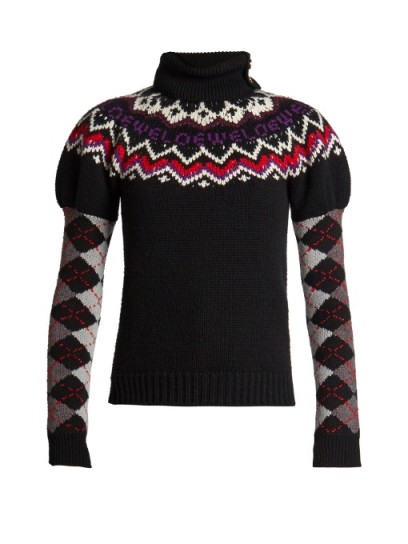 LOEWE Roll-neck argyle-sleeved sweater ~ puffed shoulders ~ high neck sweaters