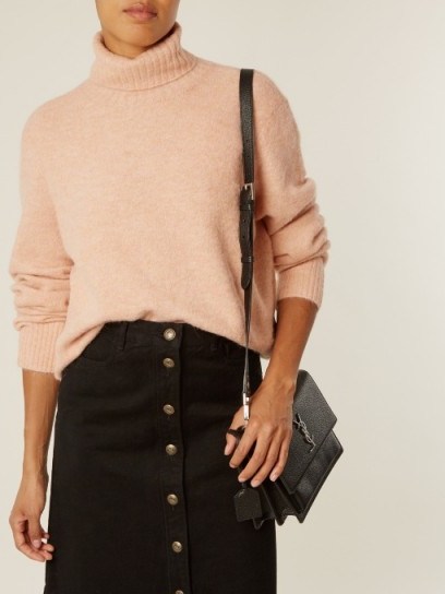 FRAME Roll-neck brushed-knit sweater | light pink sweaters - flipped
