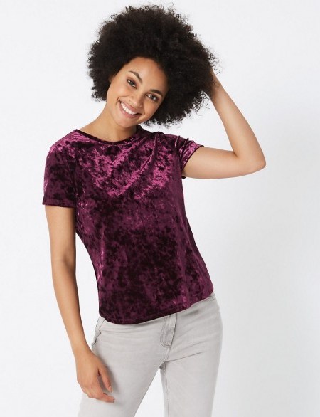 M&S COLLECTION New Round Neck Short Sleeve T-Shirt / purple tees / Marks and Spencer T-shirts - flipped