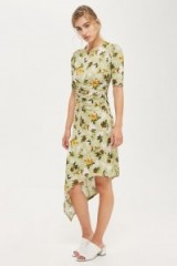 Topshop Ruched Floral Print Midi Shift Dress | asymmetric hem dresses | vintage style