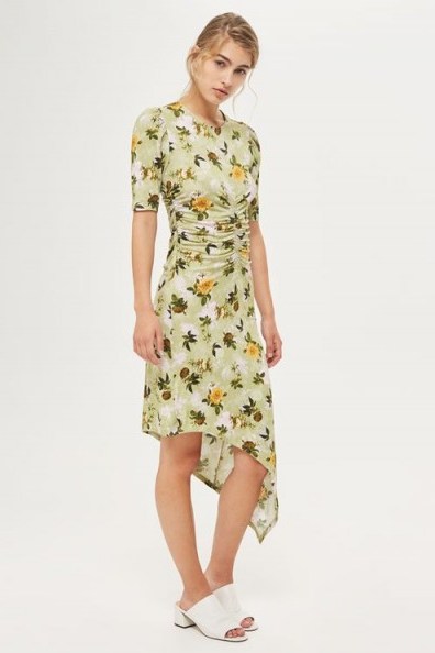 Topshop Ruched Floral Print Midi Shift Dress | asymmetric hem dresses | vintage style - flipped