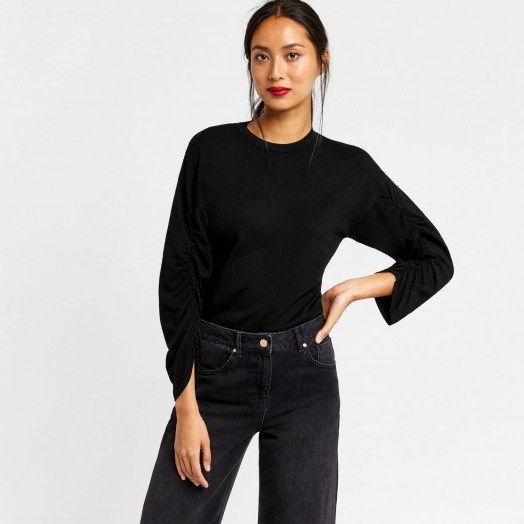 Warehouse RUCHED SLEEVE JUMPER #jumpers #black #knitwear - flipped
