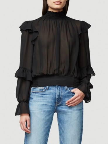 FRAME ruffle blouse noir | black ruffled high neck blouses