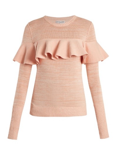 APIECE APART Ruffled cotton-blend sweater | pink ruffle sweaters | luxe knitwear